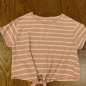 Shein Tie Front Striped Rose Colored Tee